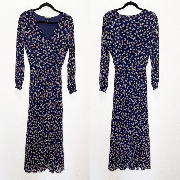 Allison Brittney Floral Print Mesh Tie Waist Long Sleeve Maxi Dress - Picture 1 of 10